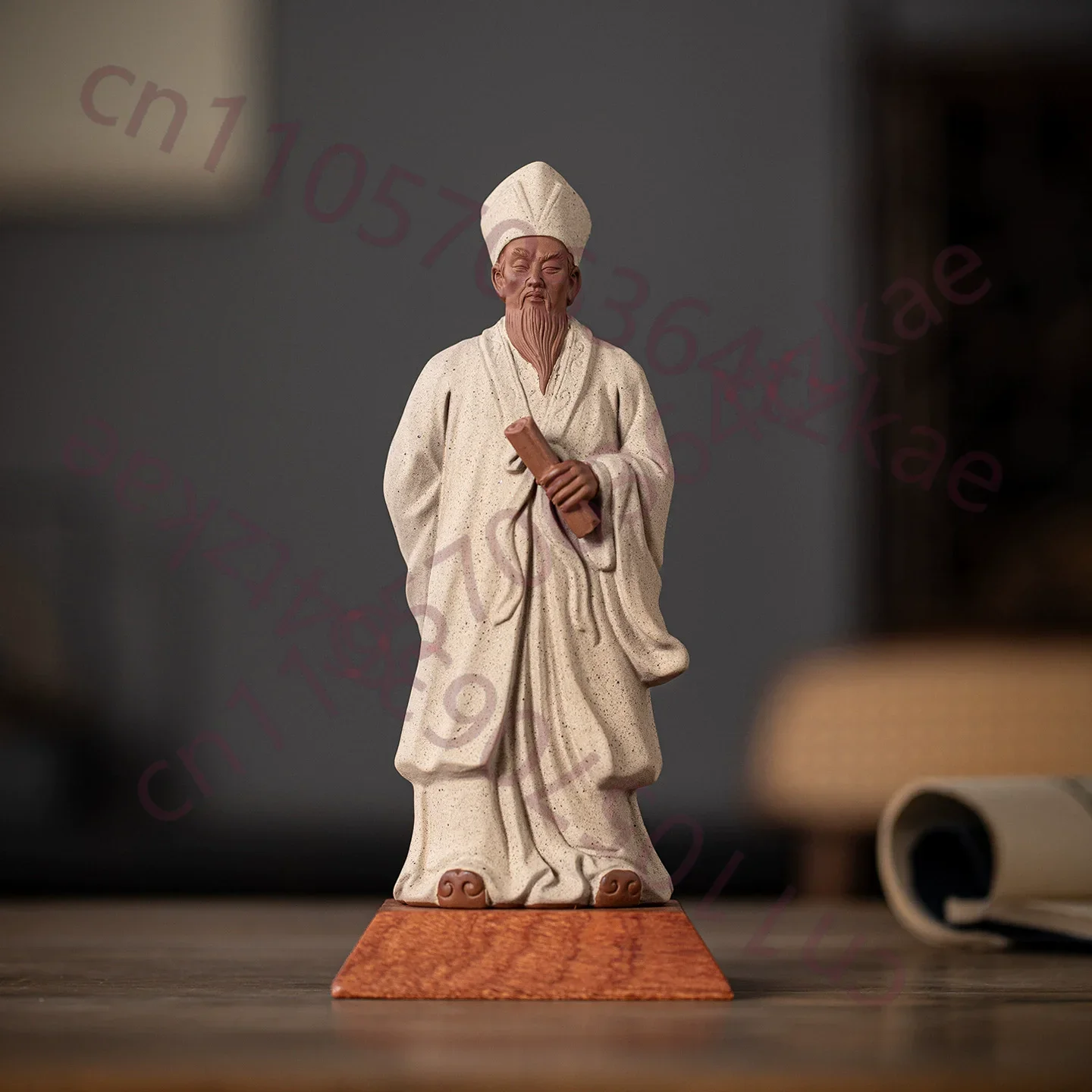 Statue en céramique Wang Yangming, sculpture du philosophe chinois représentant l'unité de la connaissance et de l'action, décoration de bureau zen pour la maison