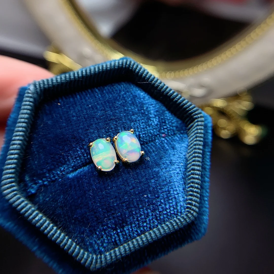 

Natural Opal Stud Earrings for Women 925 Silver Earrings Simple Fine Jewelry Stone Gemstone Classic Style