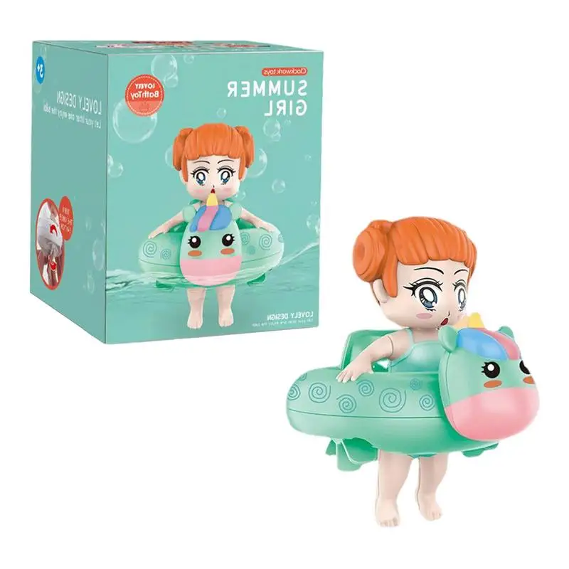 Swimming Bath Toy Wind Up Swimming Girl Toys For Toddlers Floating Wind Up Toys With Swimming Rings For New Born Baby Bathtub