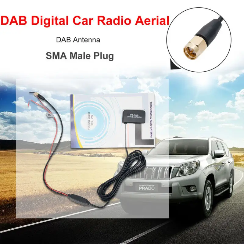 

1Pcs DAB DAB+ Active Antenna for Digital Audio Broadcast Receiver SMA Male Plug LED Indication Ultra Low Power