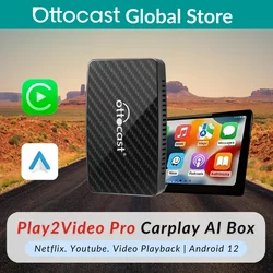 Ottocast Play2video Pro AI Box Wireless Carplay Android Auto Adapter Netflix Dongle Video Playback 1080p Screen Mirror for Audi