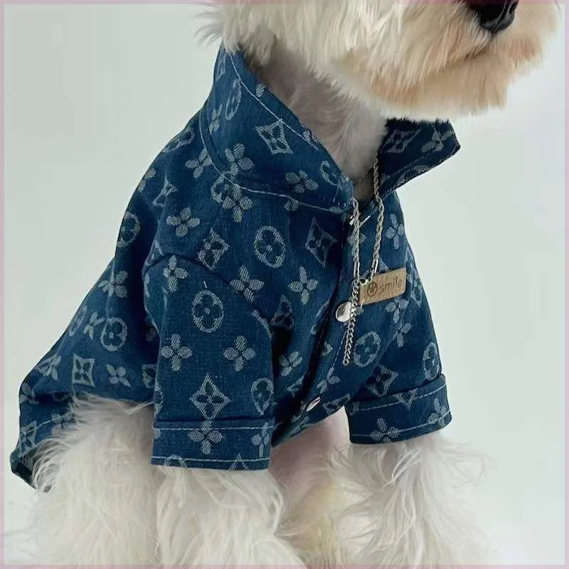 Pet Denim Shirt Large Dog Super Expensive Samo Golden Retriever Puppy Clothes Teddy Bichon Bomei Spring and Summer Thin Fashi...