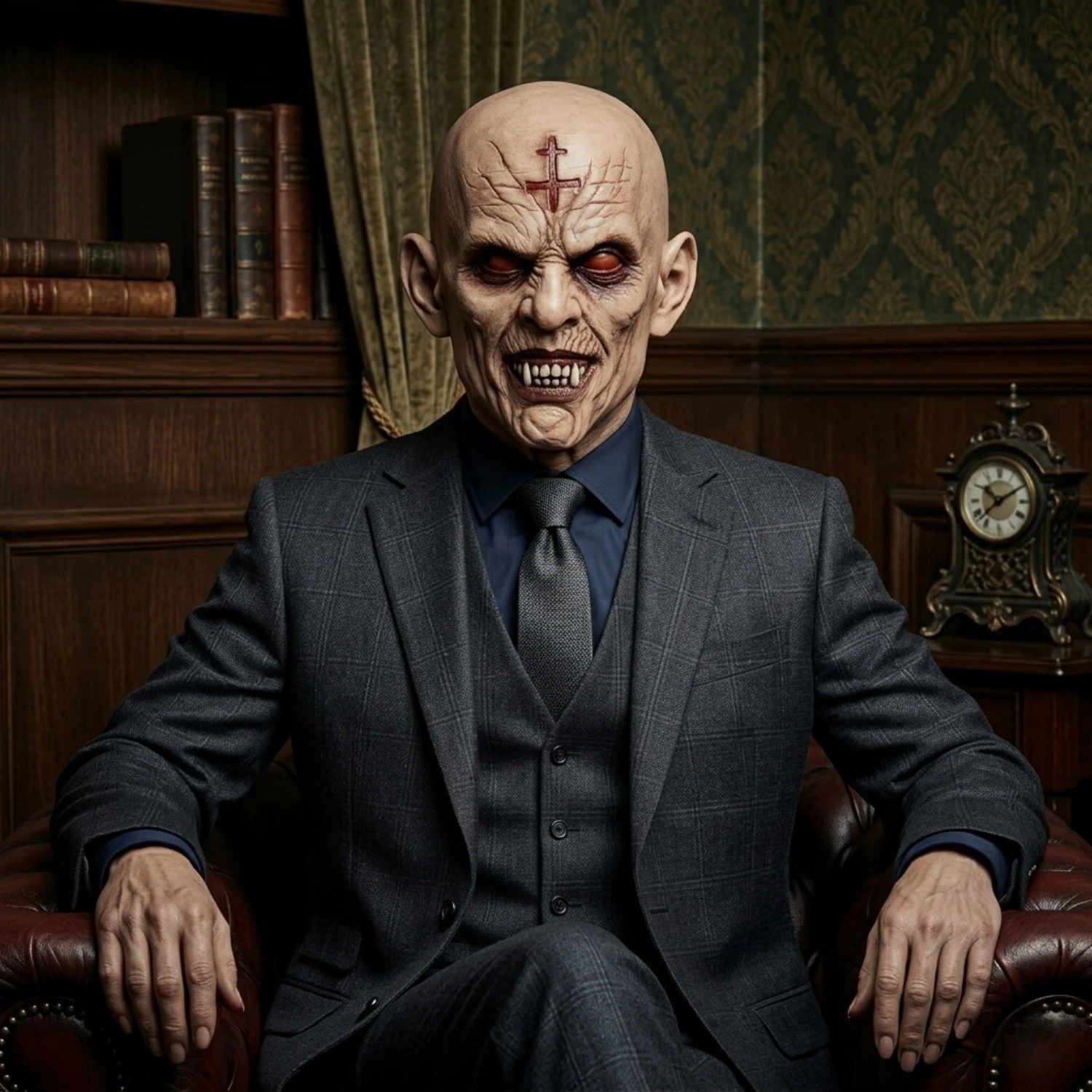 Máscara de Zombie Calvo Terrorífica con Cruz, Máscara de Látex de Cabeza Completa para Disfraz de Halloween, Cosplay y Accesorios