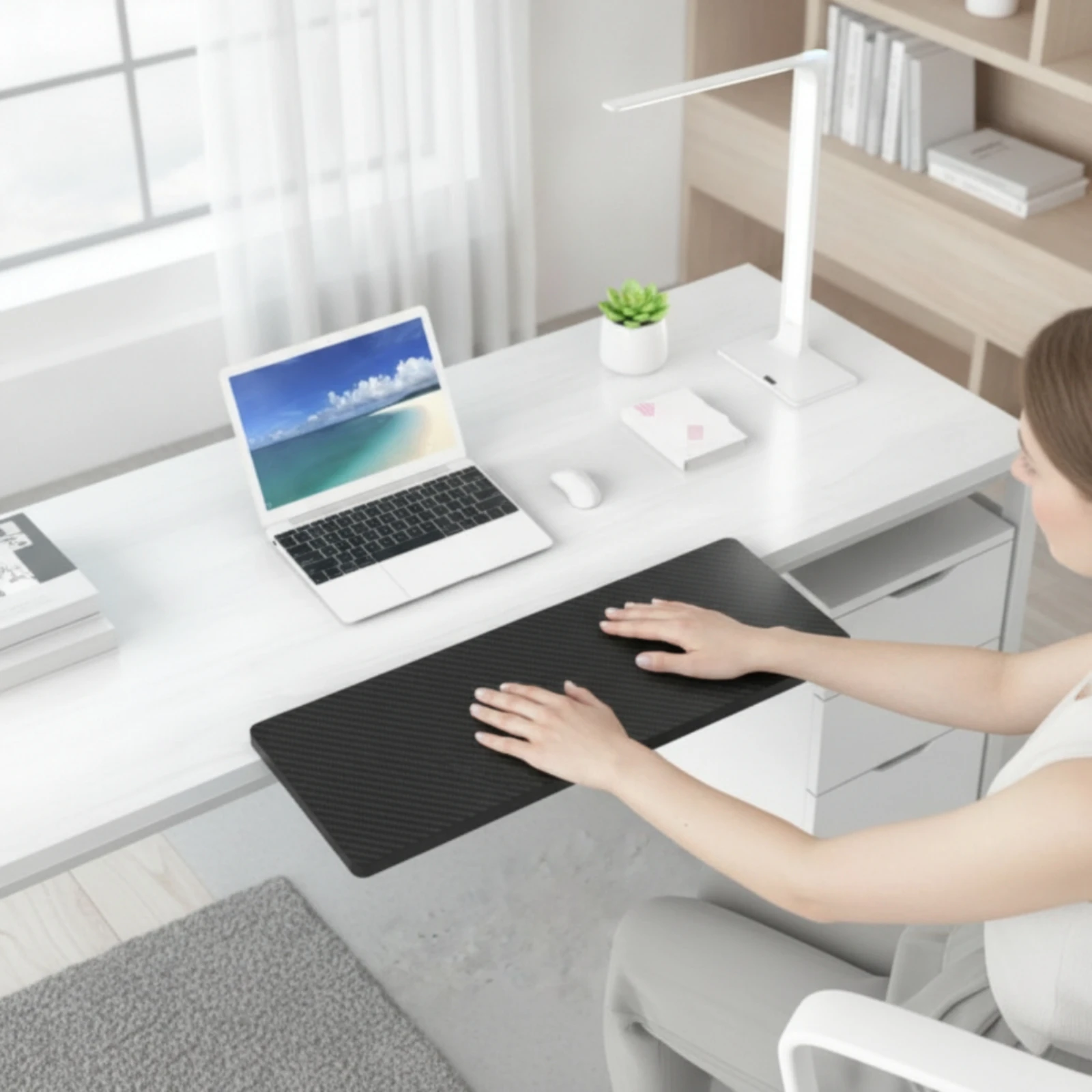 Desk Extension Board with Clamp Carbon-Fiber-Look Clamp-on Desk Extender Keyboard Tray with Hook Supports Ergonomic