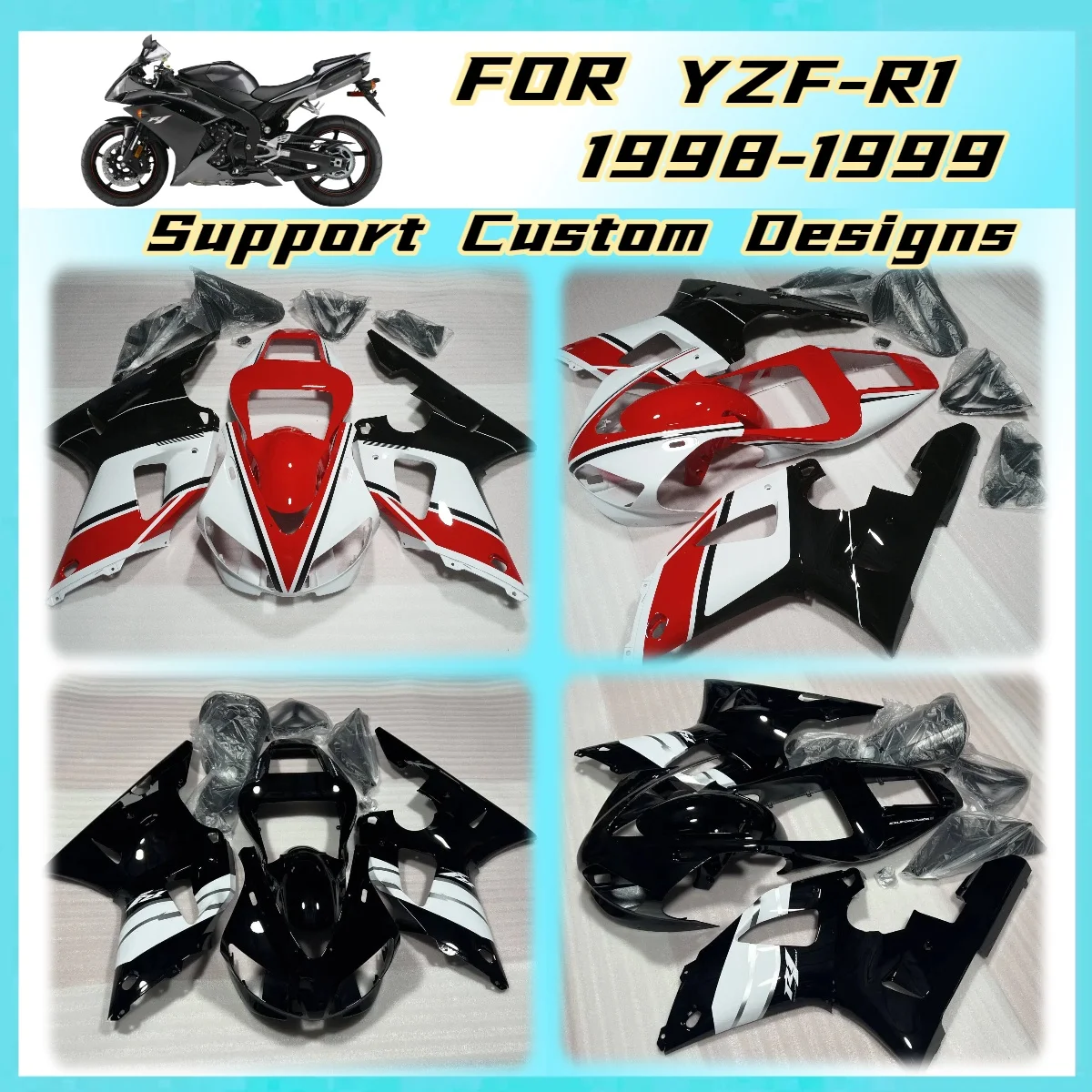 Motorcycle Accessories YZFR1 1998 1999 Fairings Custom Stickers Aftermarket Parts for Yamaha YZF R1 98 99 Fairing Kit