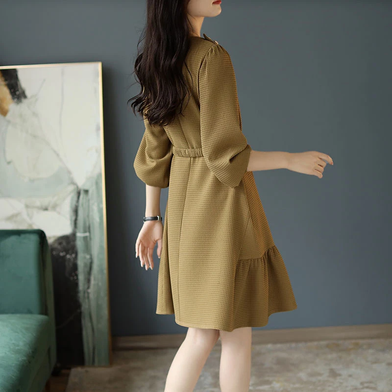 Autumn Winter New Solid Elegant Fashion Chic Dress Women Long Sleeve Waist Loose Casual Vestidos De Fiesta Aesthetic Robe Femme