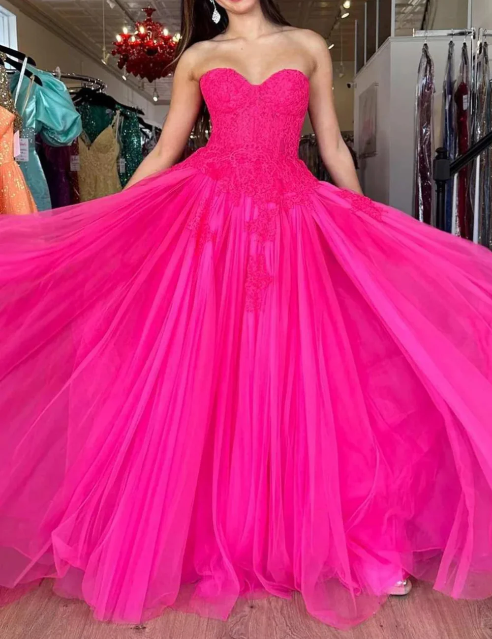 Classy Long Fuchsia Sweetheart Prom Dresses Sleeveless A Line Sweep Train Vestidos De Fiesta Largos for Women