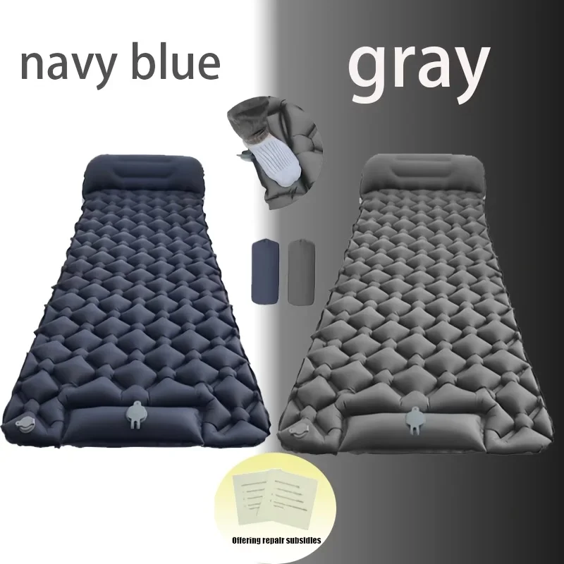 Ultraleichte Camping-Schlafmatte mit eingebauter Fußpumpe und Kissen, tragbare aufblasbare Luftmatratze, wasserdichte Schlafmatte zum Wandern – Detail 6