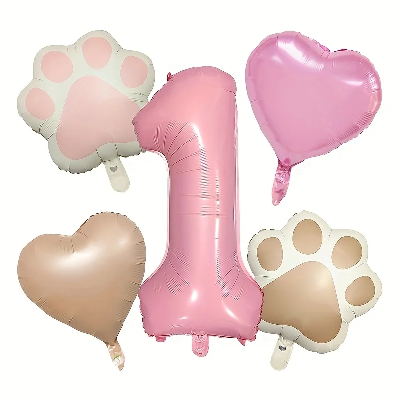 5pcs/set Animal Pawty Dog Cat Paw Aluminum Balloon 32 Inch Pink Number 1-9 Birthday Party Decoration Balloon Baby Shower