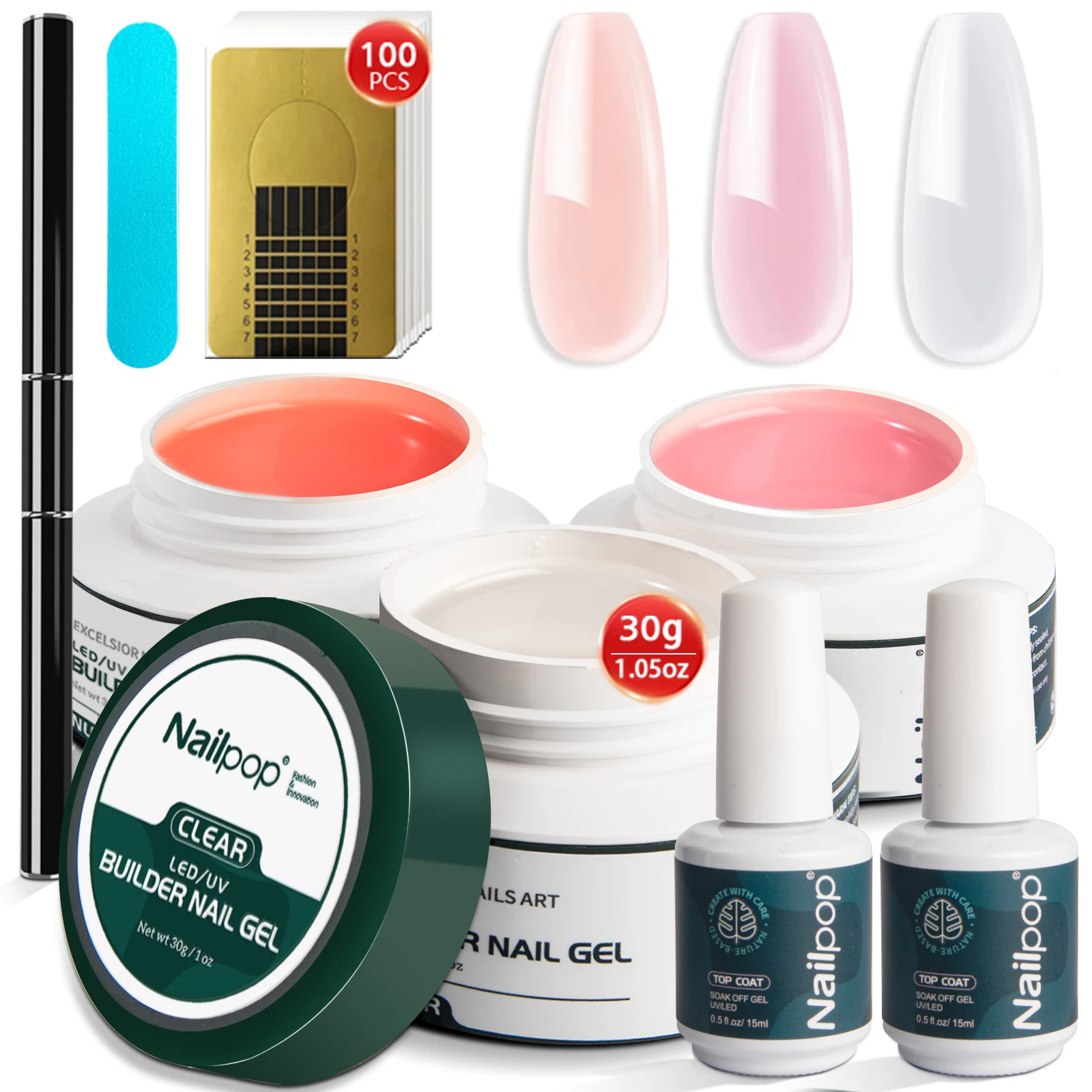 

3 цвета Builder Nail Gel Kit Clear Nudes Pink Gel 30 г для наращивания ногтей Набор с базовым верхним покрытием Набор для маникюра и самостоятельного изготовления ногтей
