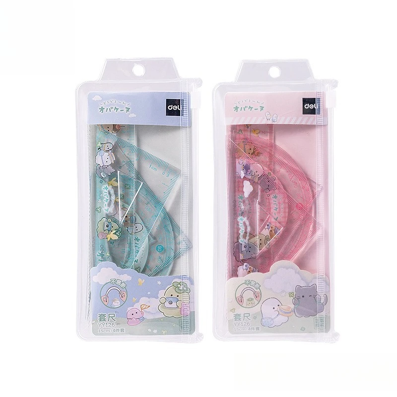 Yoyo Family Series Ruler Set Bend Resistant Durable Unbreakable Four Piece Ruler Set Drawing Measurement Tools Stationery Kit
