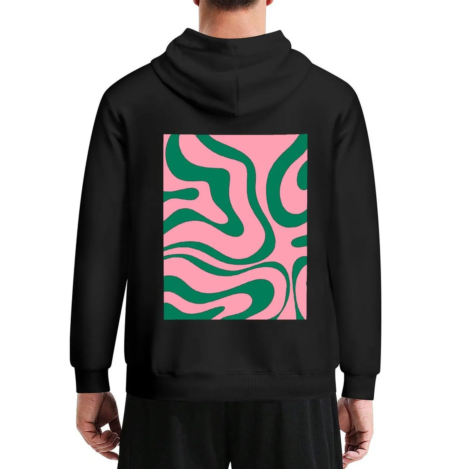 

Modern Retro Liquid Swirl Funky Abstract Pattern Pink and Green Hoodie fashion men men wear mens hoodie