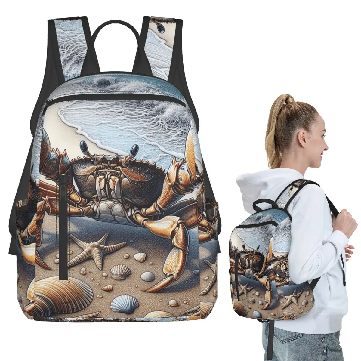 

Crab And Shell At The Beach Backpack Student BookBag Children School Bag Computer Shoulder Bags Boys Girls