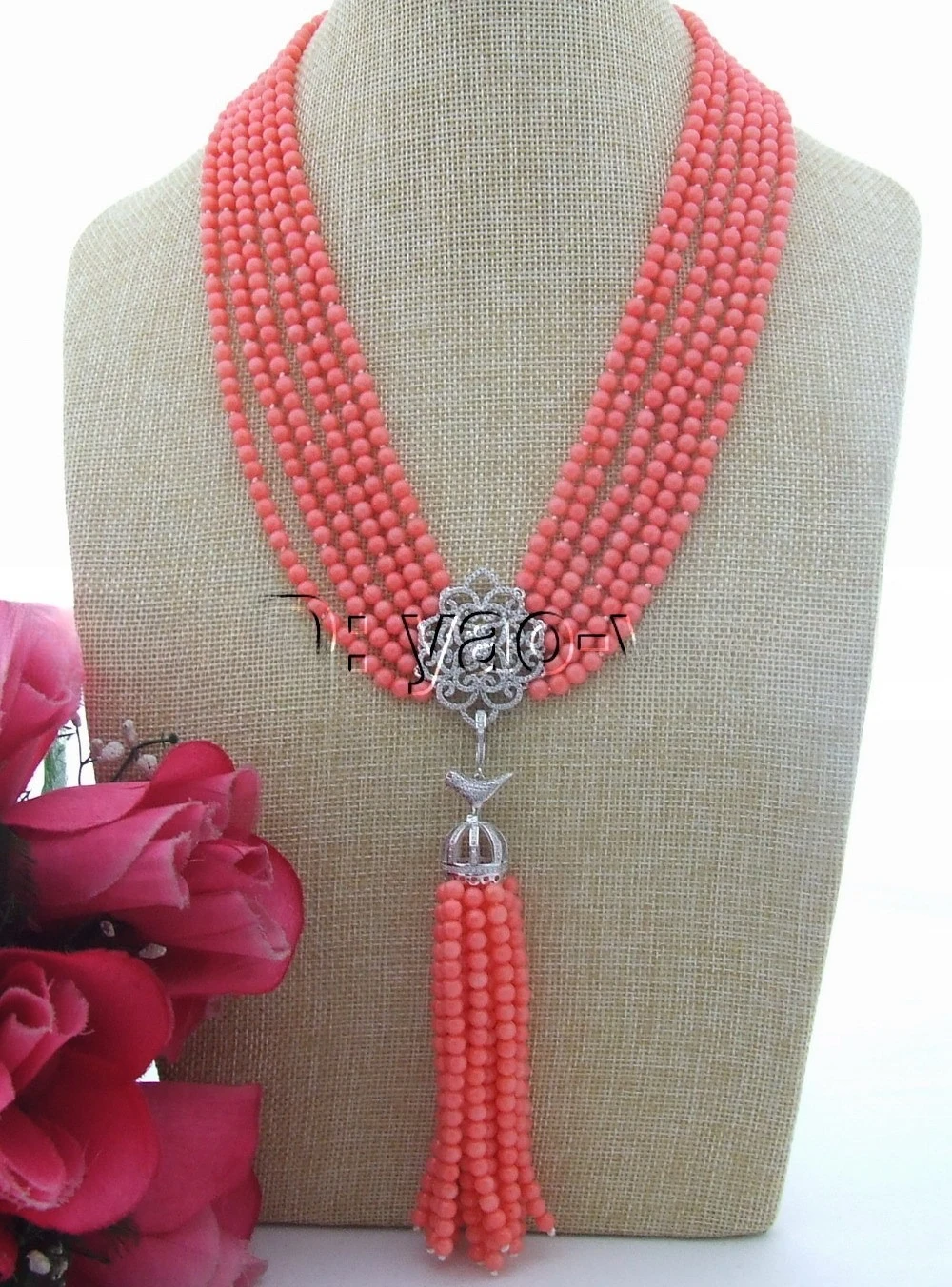 

6 нитей 5 мм коралловое ожерелье коралловый кулон ожерелье 20 дюймов