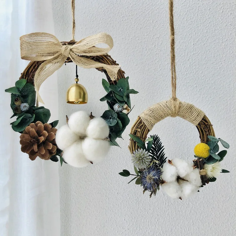 

DIY Dried Flower Wreath Material Kit Handmade Rattan Ring Wind Chime Wreath Car Hanging Wall Decoration Wedding Party Gift