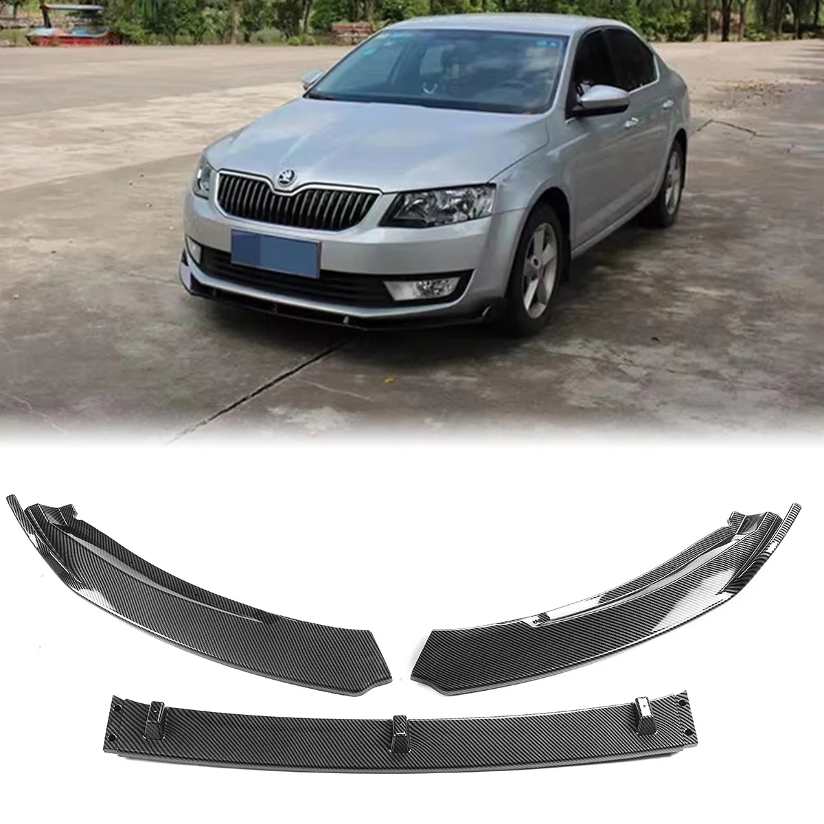 

Carbon Fiber Look Front Bumper Lip Lower Splitter Spoiler Diffuser Body Kit Trim For Skoda Octavia 2015 2016-2019 Car Styling