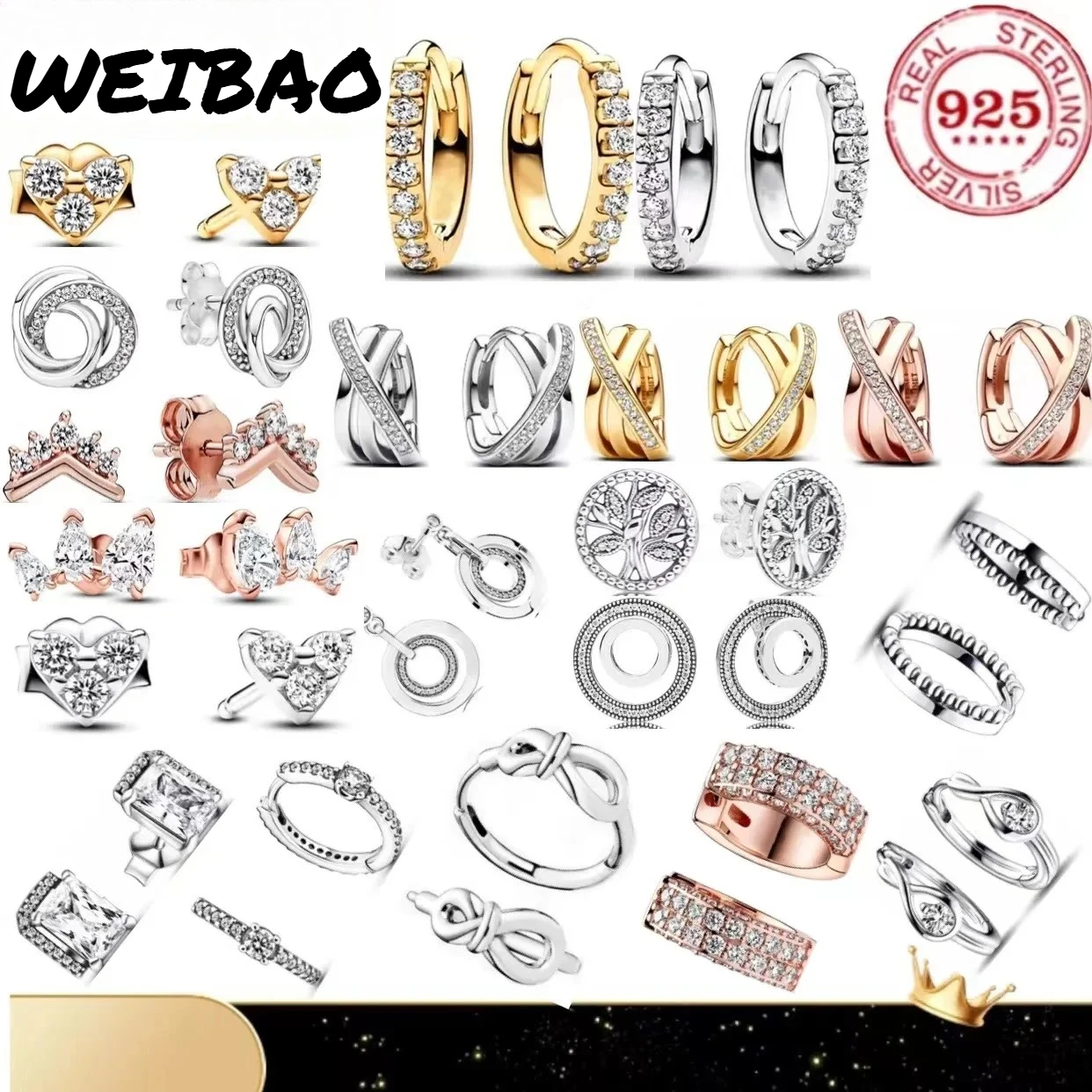 

925% pure silver crown heart-shaped infinity tree original charm earrings for women jewelry for engagement marriage purposes