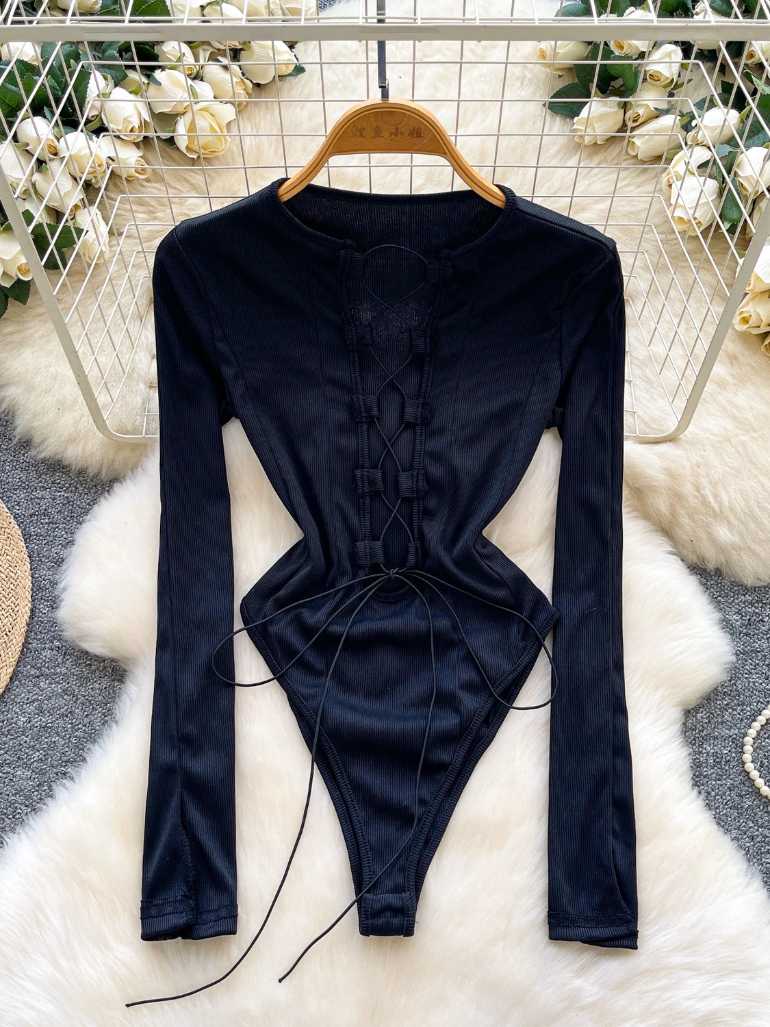 

Женская черная готическая футболка-боди Y2k Gyaru, винтажная футболка в стиле Харадзюку с эмо, футболки на шнуровке с длинными рукавами, одежда 2000-х годов, осень