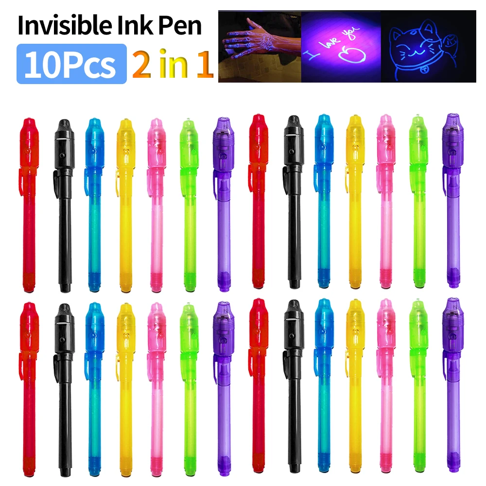 2 in 1 Luminous Light Invisible Ink Pen UV Check Money Drawing Magic Pens