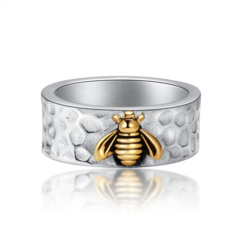 Valily Gold Bumble Bee Ring Stainless Steel Handmade Hammered Texture  Solid Unisex Jewelry Gift