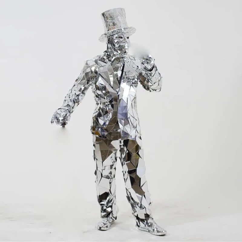 Stage laser dance costume silver gold mirror robot suit party show cool machine costume men suit