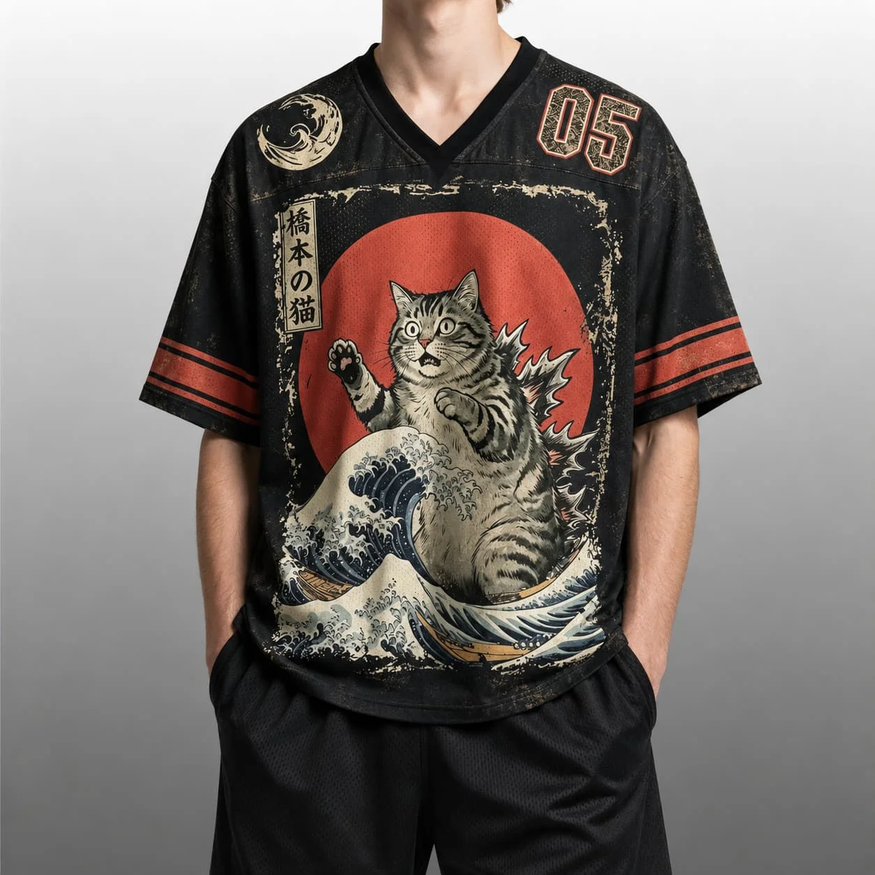Harajuku Japanese Style Ukiyo Art Breathable Shirt Women's Tshirt Kids Tshirt Top Vneck Short Sleeve Quick Drying Men's T Shirt