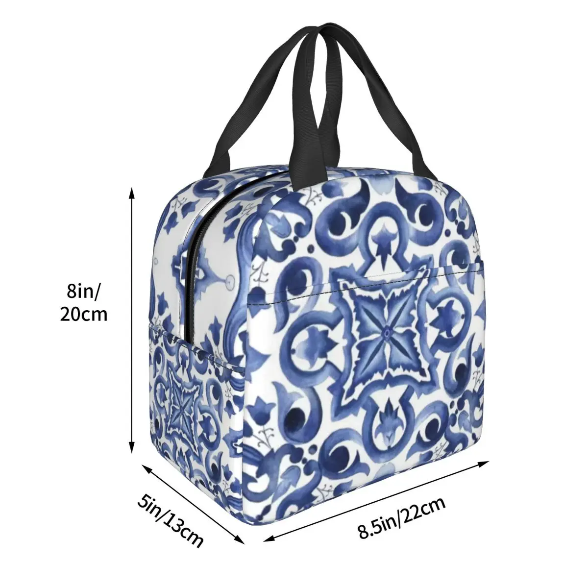 Blue Ornate Floral Mediterranean Sicilian Tile Lunch Bags Insulated Bento Box Waterproof Lunch Tote Picnic Bags Thermal Bag