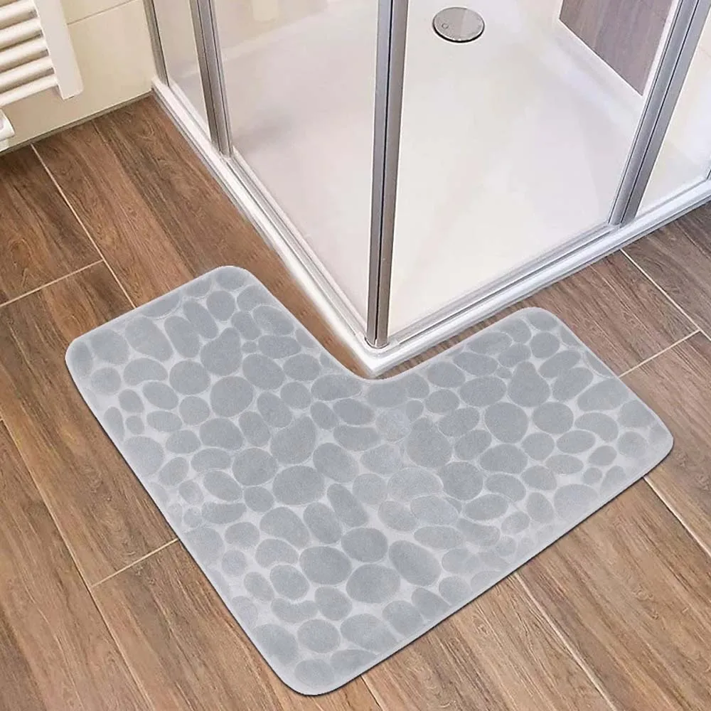 

L-shaped Corner Bathroom Mat Cobblestone Non-slip Toilet Floor Mats Machine Washable Soft Absorbent Area Rug Bath Shower Carpet