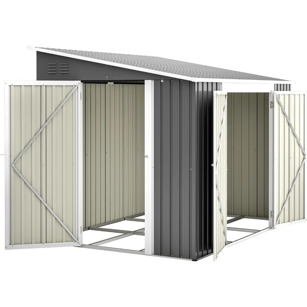 

8x6 FT Outdoor Storage Shed with Lockable Double Doors and Adjustable Side Door, Aluminum Frame, Weatherproof with Frame