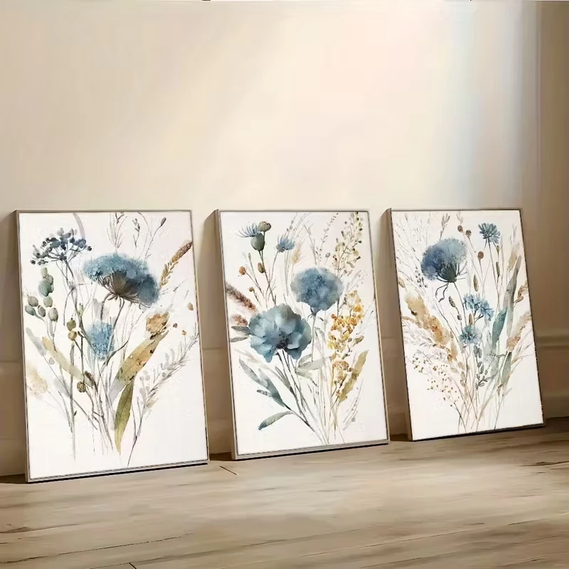 

3pcs Simple Plant Canvas Posters with Wildflowers and Flowers, Rural Decoration Coffee Shop Living Room and Home Wall Decoration