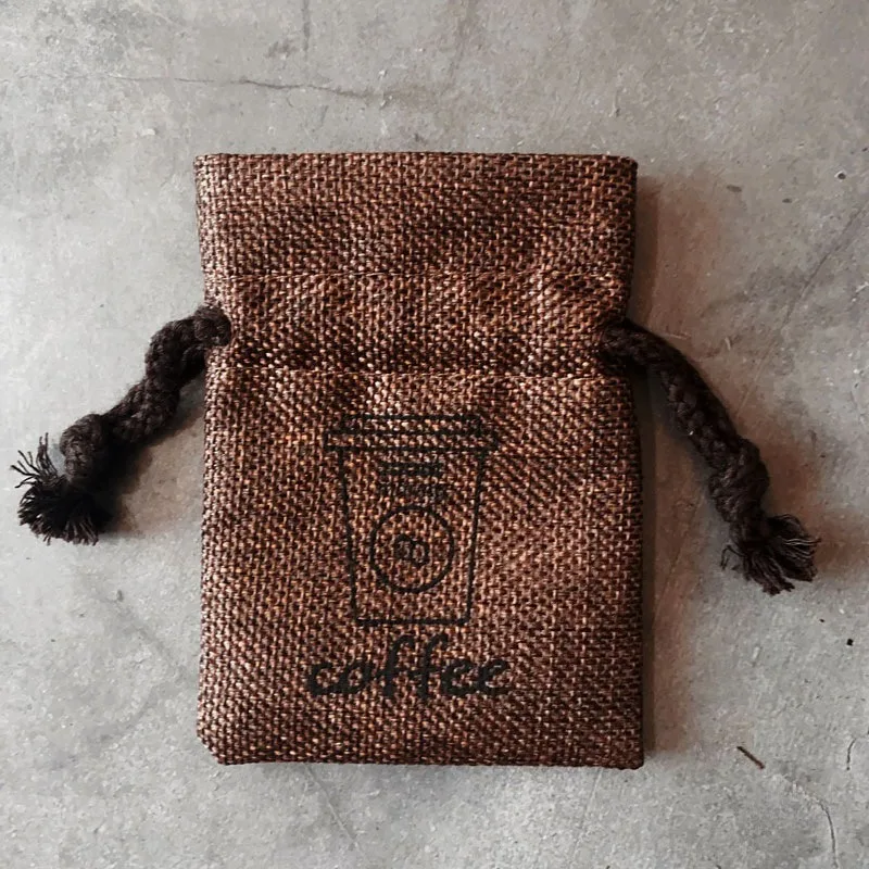 Imitation Linen Drawstring Bag, Coffee Tone Packaging Pouch for Coffee Beans, Jewelry and Empty Sachet