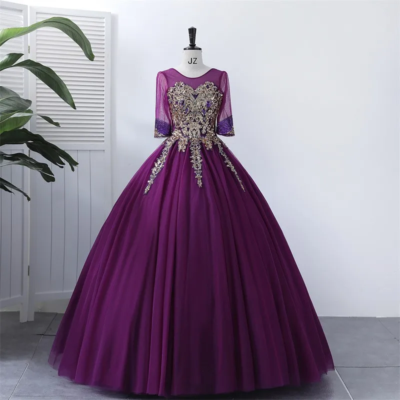 Ashley Gloria Party Dress Long Sleeve Quinceanera Dresses Purple Ball Gown Elegant Real Photo Prom Dress Plus Size For Girls