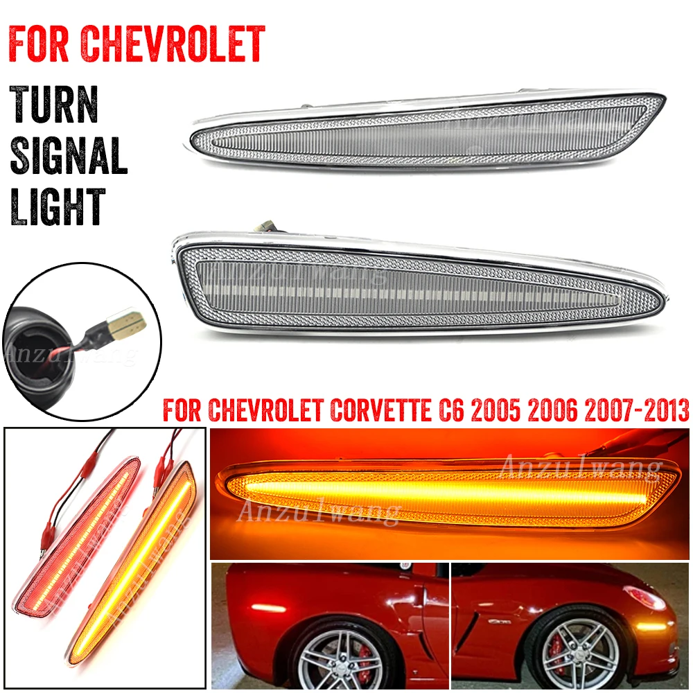 For Chevrolet Chevy Corvette C6 2005-2013 Full LED Side Marker Light Front Rear Amber Red Auto Turn Signal Lamp 12V