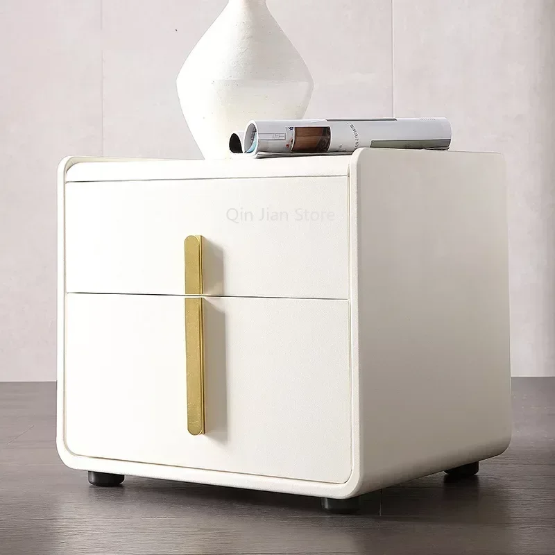 Wooden Scandinavian style bedroom table, modern leather bedside table, home wardrobe, hotel bedside table