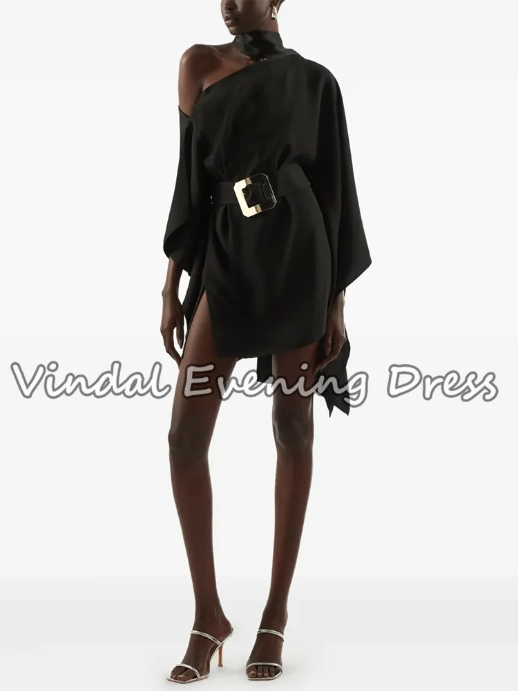 Robe mi-longue asymétrique noire de dubaï, ample, ligne a, robe de soirée élégante pour femmes, avec ceintures, tenue de cérémonie, personnalisée, été