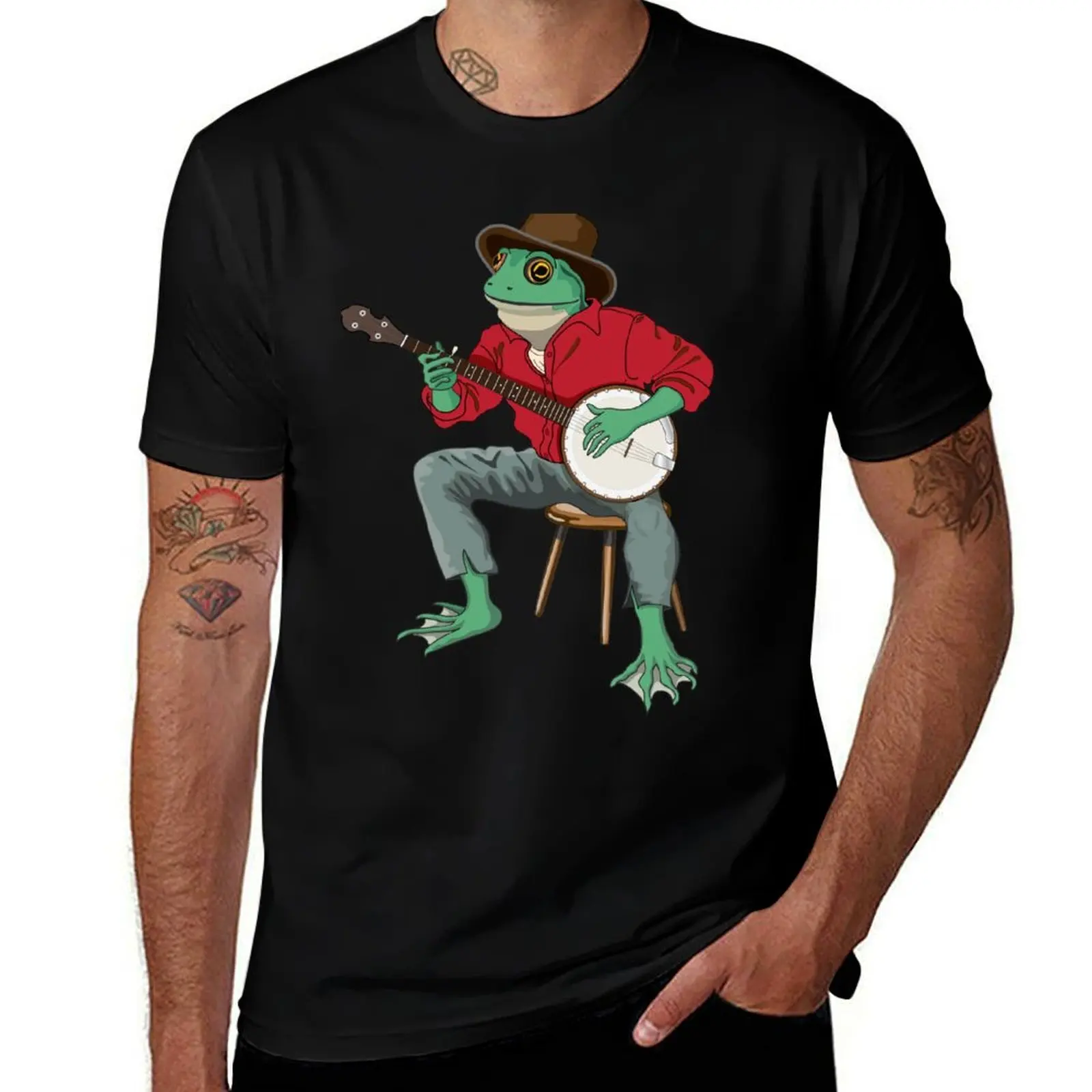 

Playing Banjo Frog T-Shirt Casual Daily Wear Short Sleeve Top