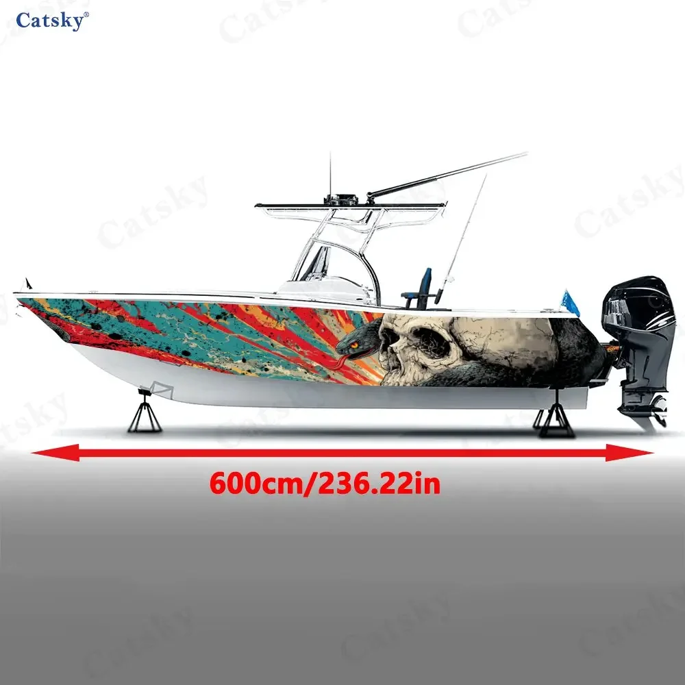 2PcsPunk Style Skull & Snake Boat Sticker, PVC Waterproof Durable Vinyl Wrap Decals for Fishing Boat, Durable and Stylish Design
