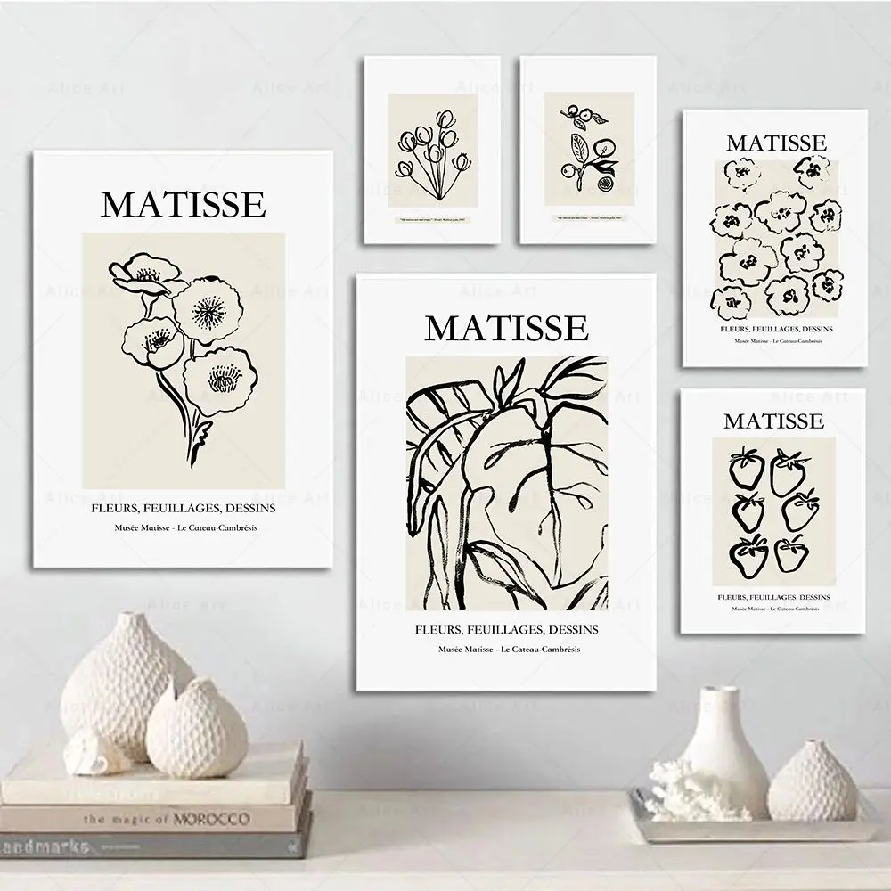 Retro Matisse Flower Plant Fruit Poster Prints Abstract Sketch Wall Art Canvas Painting Nordic Pictures Living Room Home Decor