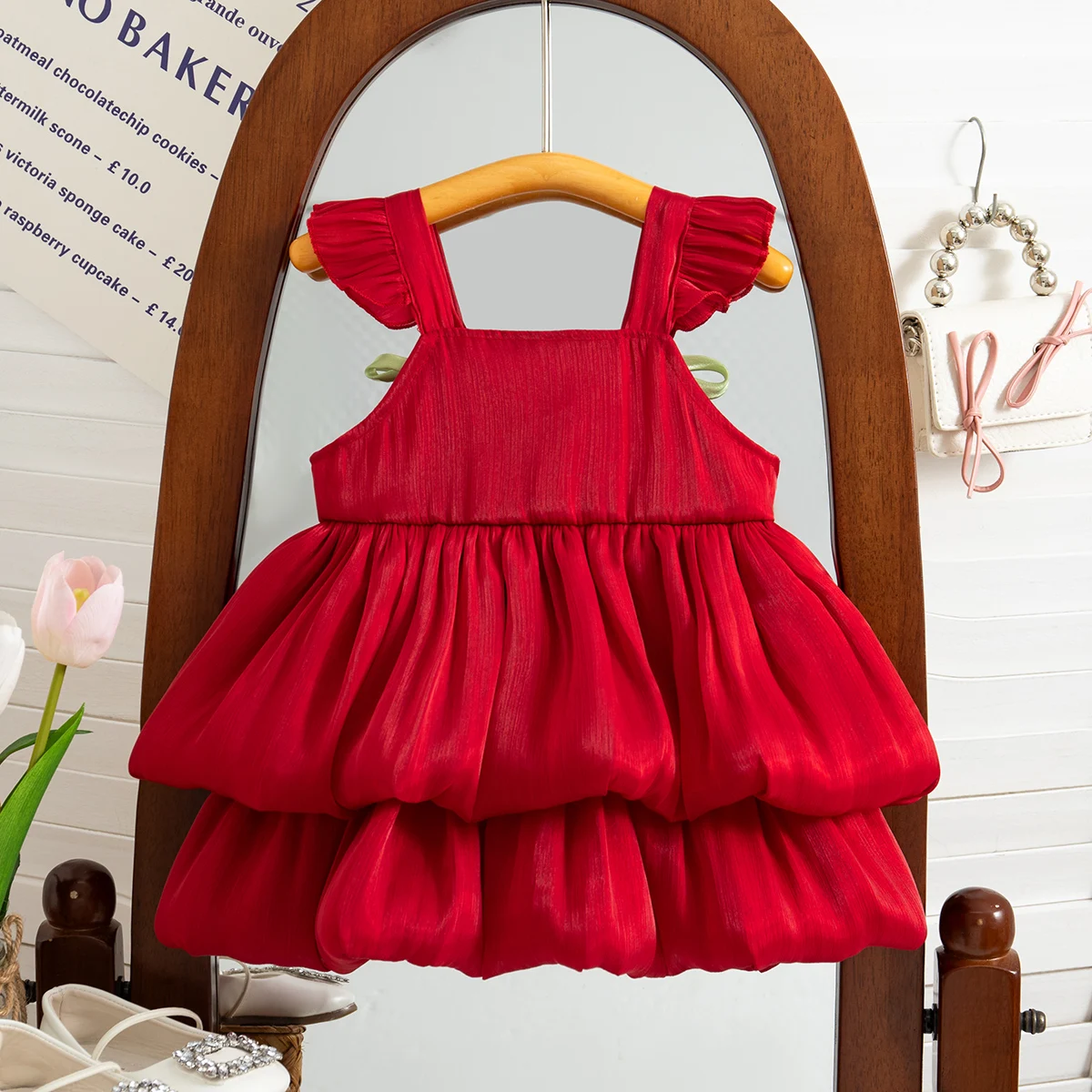 Summer New Pink Tulip Baby Girl Dress, Sweet Princess Style Wedding Party Children'S Sleeveless Clothes (9 Months -3 Years Old)