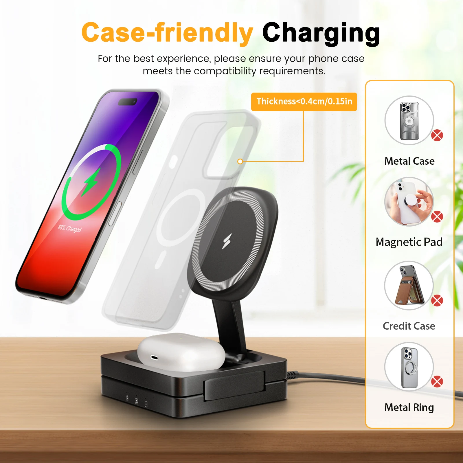 3 in 1 15W Wireless Chargers Magnetic Foldable Phone Charge Dock Fast Charg Travel for Apple Watch IPhone 14/13/12/11/X AirPods