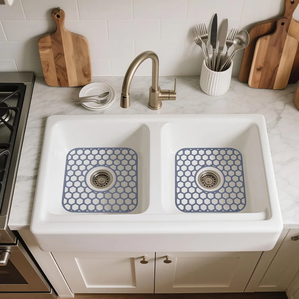 

2PC Silicone Sink Protectors Heat-Resistant Non-Slip Kitchen Sinks Bottom Mat For Safeguarding Against Scratches And Food Debris