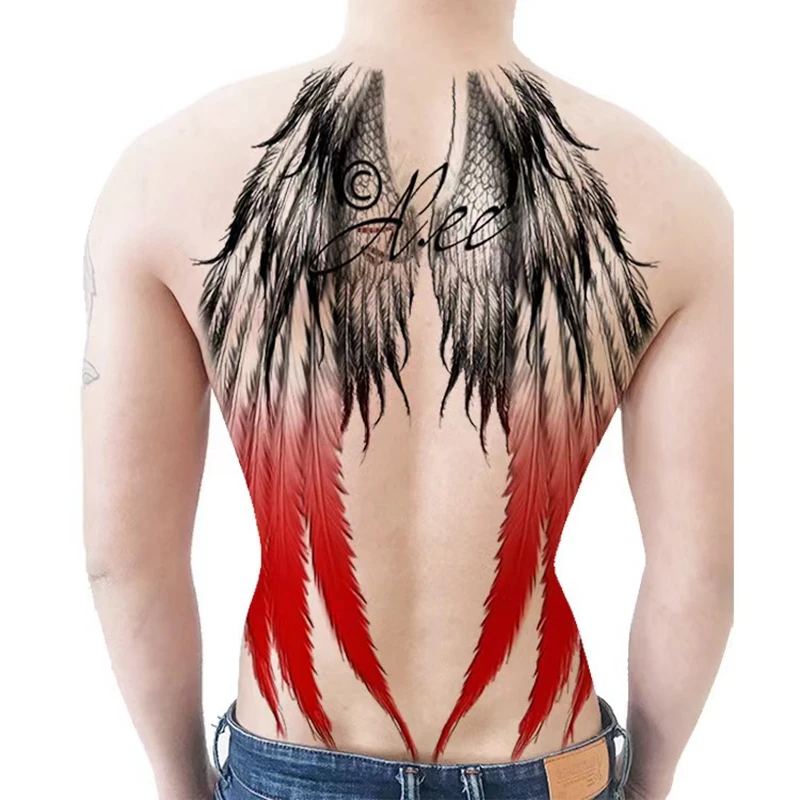 Nieuwe Angel Wings Tattoo Stickers Voor Man Punk Full Back Art Tijdelijke Tatoeages Waterdichte Nep Tattoo Blijvende Gothic Veer Tattoo