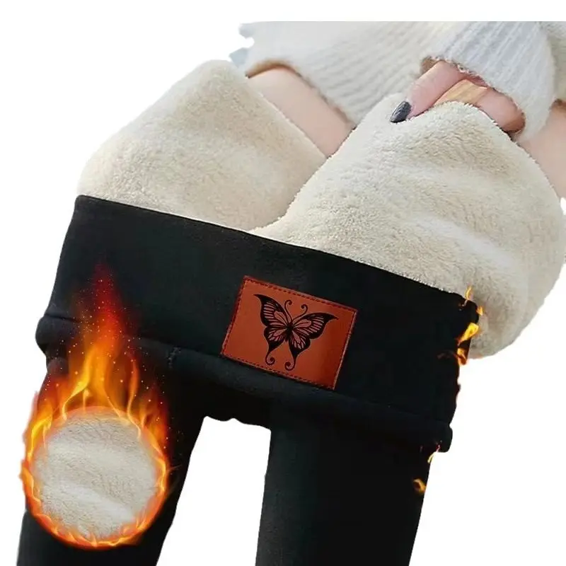 خروف المخملية Fce اصطف Thiened عالية الخصر المرأة طماق السراويل الدافئة سليم صالح السراويل الخريف موسم Faion السيدات