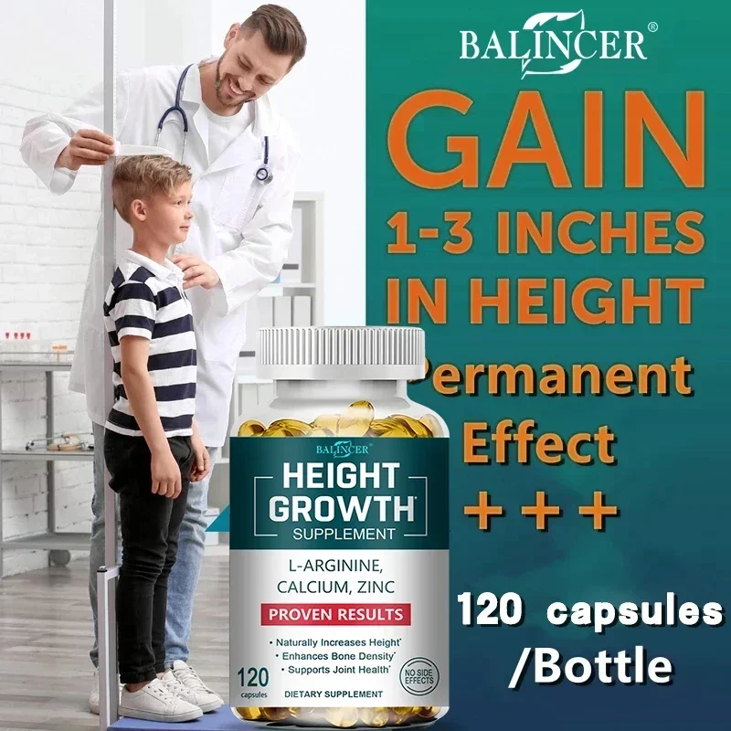 Height Gaining Supplement for Natural Height Growth, Cálcio L-Arginina, Vitamina D3 Zinco, Promove o Crescimento Ósseo