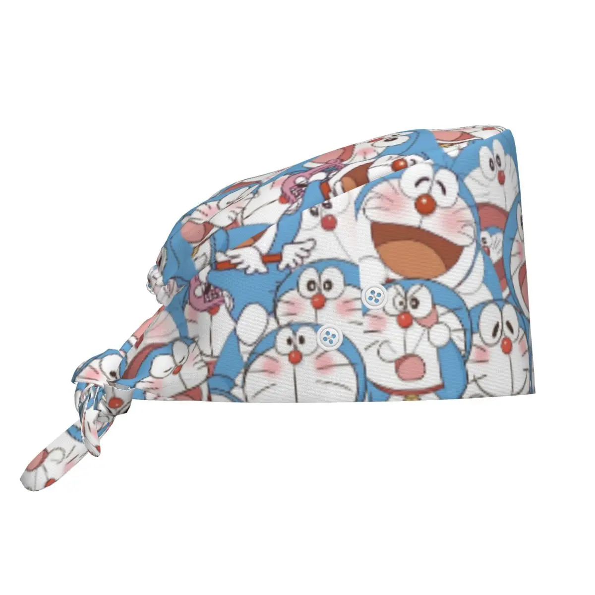 

Медицинская шапочка с индивидуальным дизайном Doraemon, с пуговицами, для операционной, медсестринская, лабораторная, рабочая шапочка с кнопками