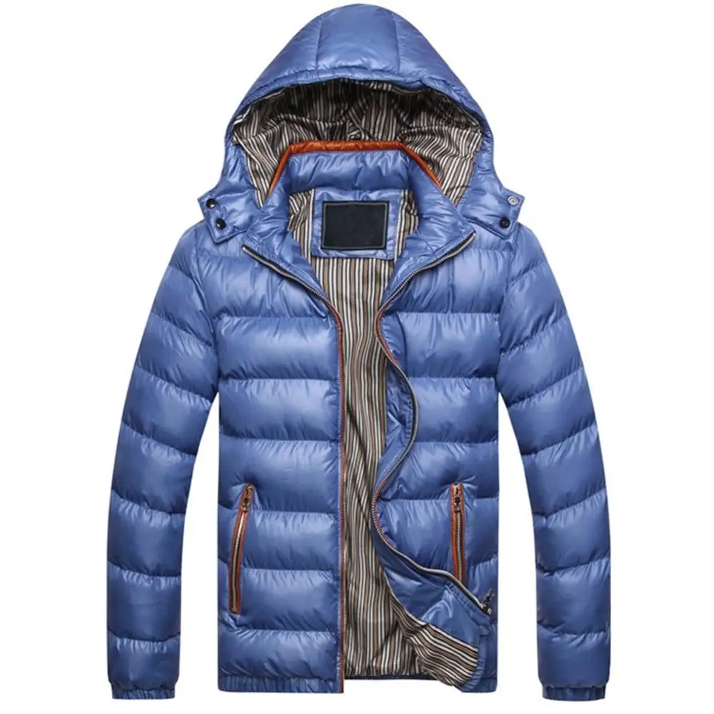 Winter Warm jackets for men Solid Color Hooded Long Sleeve Zip Up Pocket Down Quilted Coat ​erkek mont куртка зимняя мужская