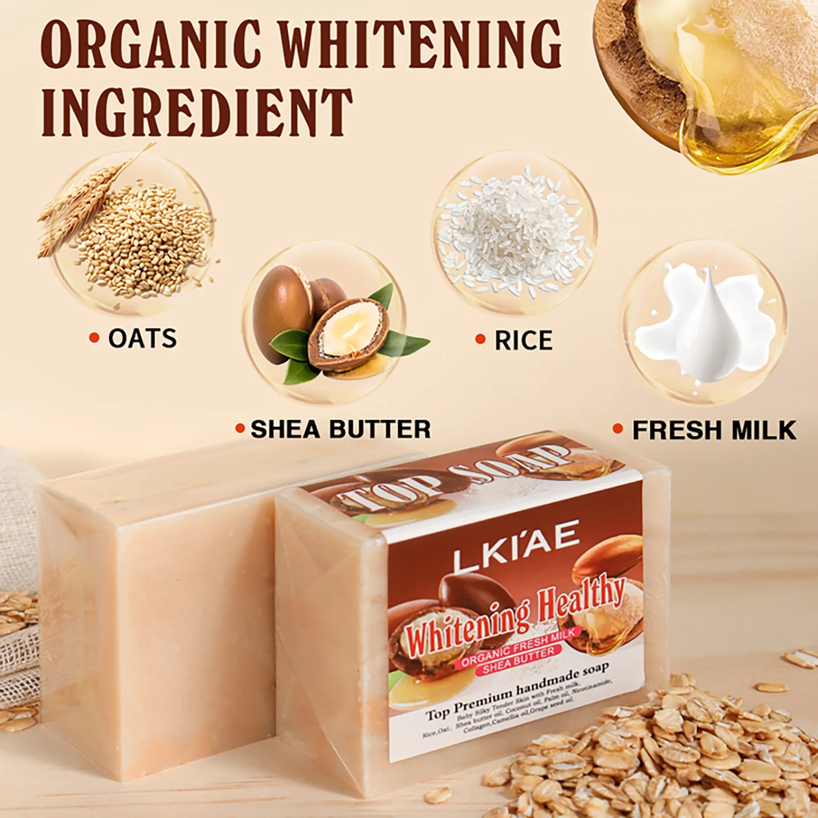 Whitening Organic Fresh Milk Soap, Premium Handmade Soap Bar For Face, Deep Cleansing, Smootk Skin With Shea Butter, Oats