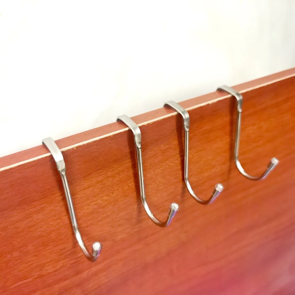 Stainless Steel Over Door Hooks Clothes Cupboard Metal Drawer Hanger Hang Bag Towel Hook for Kitchen Bathroom Cabinet