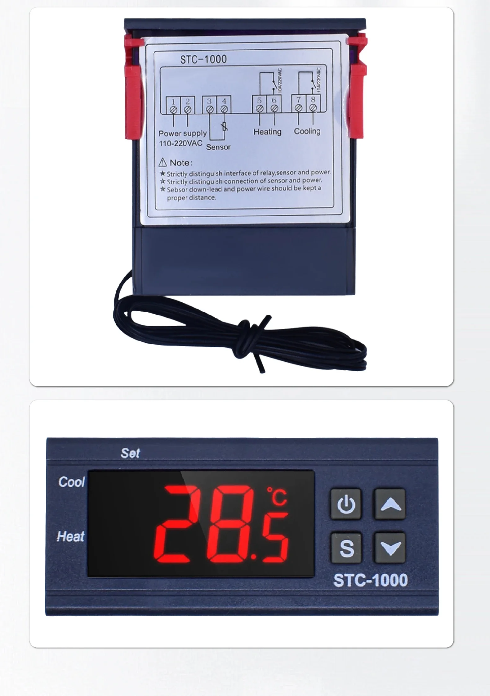 STC-1000/3000 Digital Thermostat Controller 12V/24V/220V Microcomputer Relay for Incubator Heating Cooling