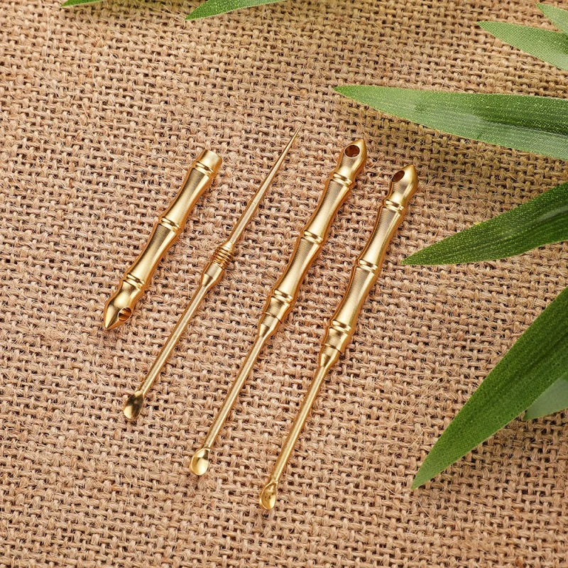 Brass ear spoon keychain, ear-picking tool, ear scoop for digging ears, bamboo-joint single or double use keychain pendant